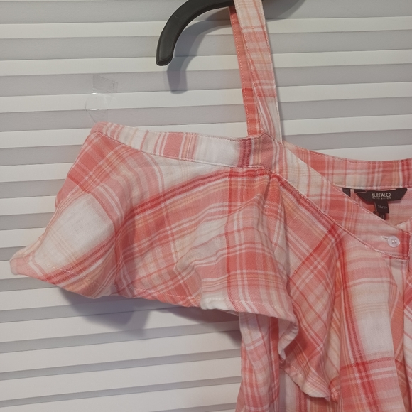 Buffalo David Bitton Ruffled Plaid Could Shoulder Top Blouse Size-XS - Picture 4 of 8